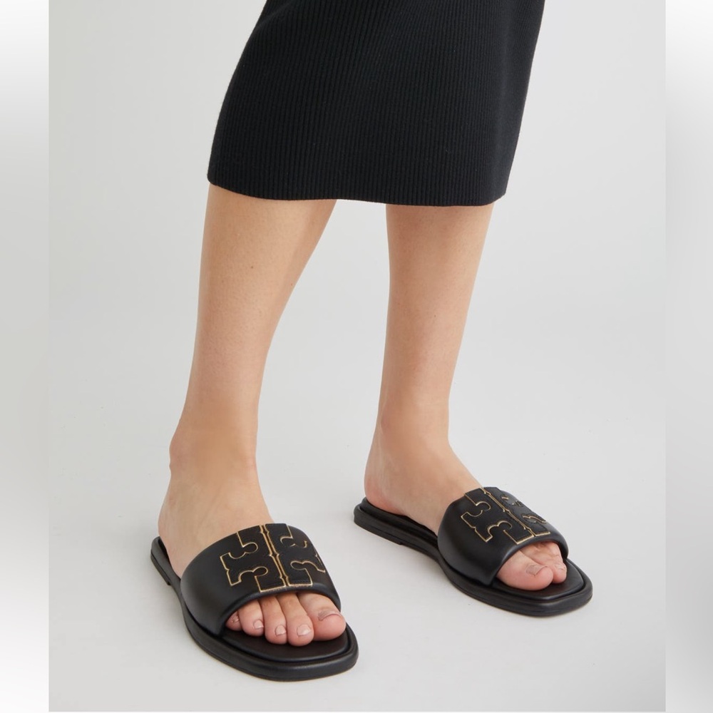 Tory Burch Double T Leather Sports Slide Sandal